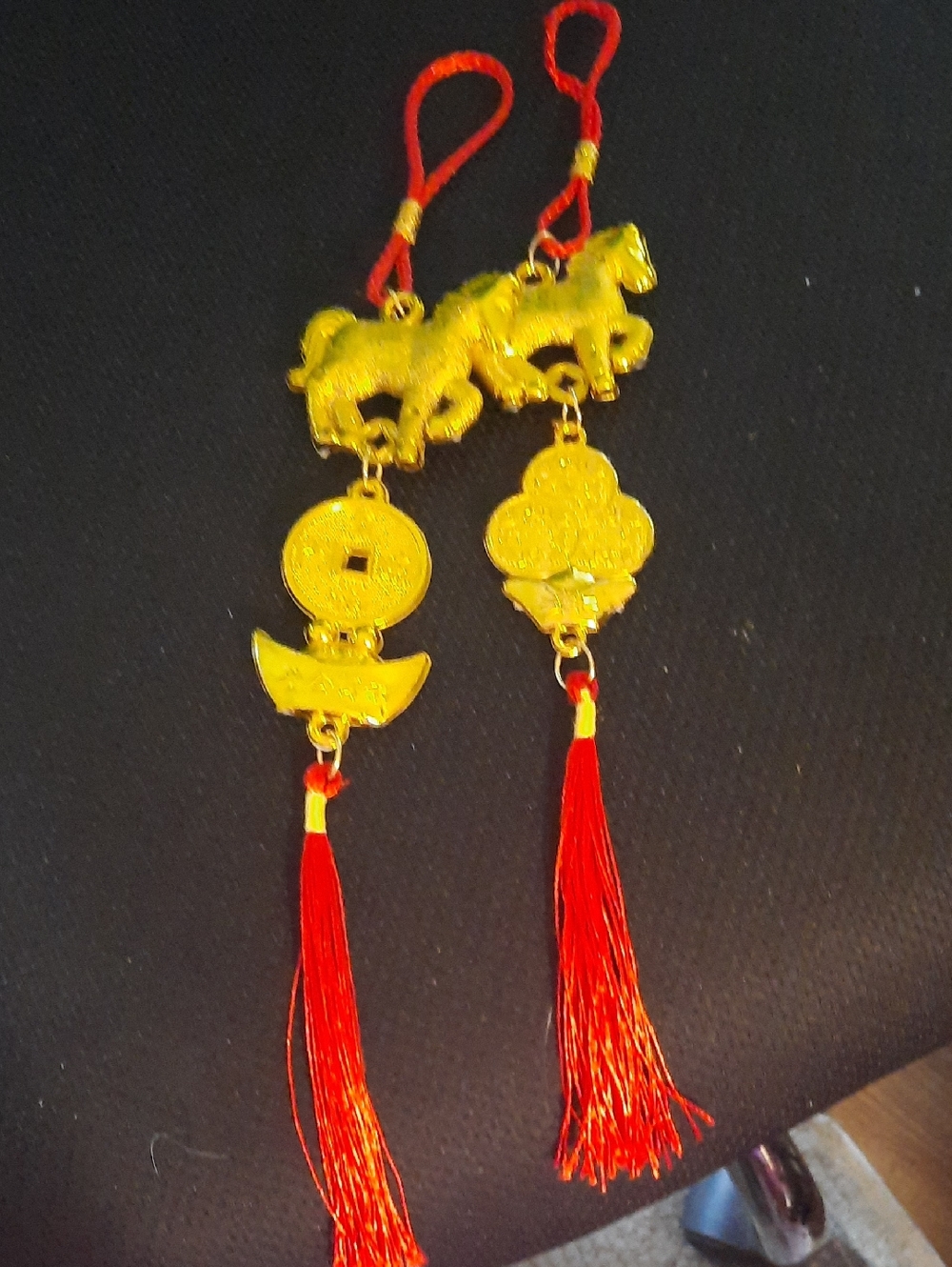 Gold Horse & Coin Chinese Tassel Charms with Red String